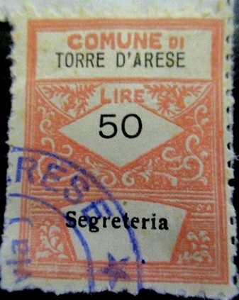 Marca da Bollo del Comune di TORRE D´ARESE su Carta Bianca Sottile di dimensioni 22 x 28,5 mm
