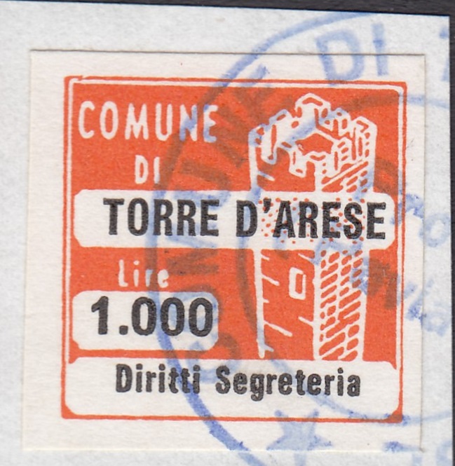 Marca da Bollo del Comune di TORRE D´ARESE su Carta Bianca Sottile di dimensioni 20 x 20 mm