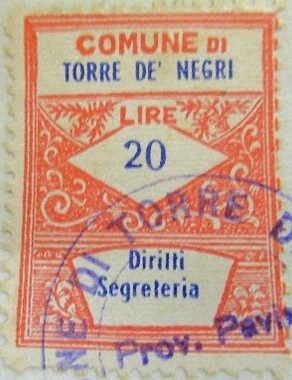 Marca da Bollo del Comune di TORRE DE´ NEGRI su Carta Bianca di dimensioni 22 x 28 mm