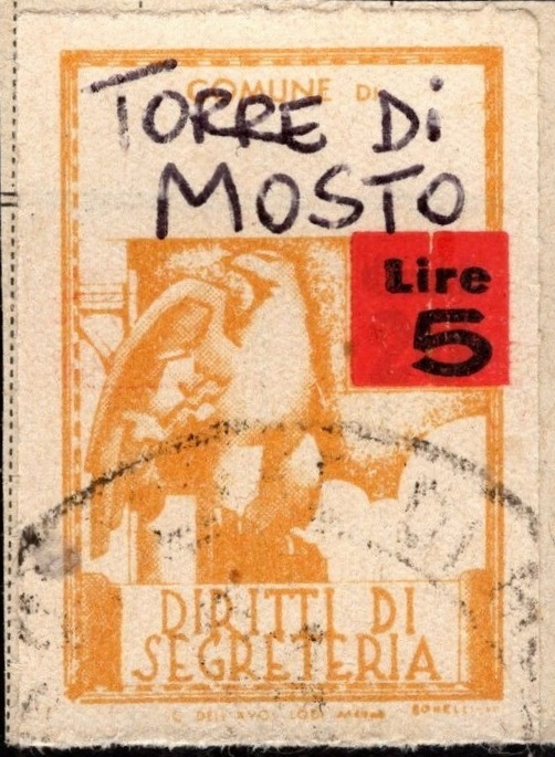 Marca da Bollo del Comune di TORRE DI MOSTO su Carta Bianca di dimensioni 22,5 X 33 mm