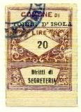 Marca da Bollo del Comune di TORRE D´ISOLA su Carta Bianca Sottile di dimensioni 22 x 28 mm