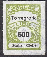 Marca da Bollo del Comune di TORREGROTTA su Carta Bianca Sottile di dimensioni 20 x 27 mm