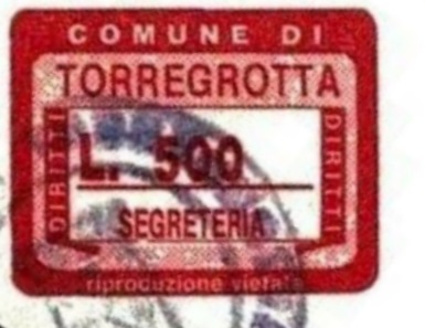 Marca da Bollo del Comune di TORREGROTTA su Carta Bianca di dimensioni 28,5 x 22,5 mm