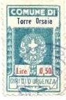 Marca da Bollo del Comune di TORRE ORSAIA su Carta Bianca Sottile di dimensioni 19 x 30 mm