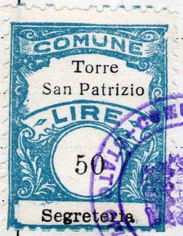 Marca da Bollo del Comune di TORRE SAN PATRIZIO su Carta Bianca di dimensioni 22 x 29 mm
