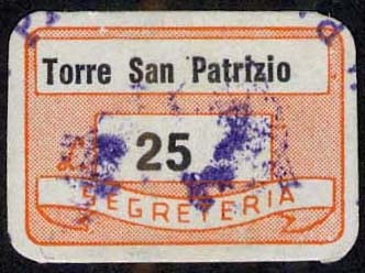 Marca da Bollo del Comune di TORRE SAN PATRIZIO su Carta Bianca di dimensioni 20 x 14 mm