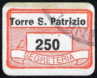 Marca da Bollo del Comune di TORRE SAN PATRIZIO su Carta Bianca di dimensioni 19 x 13 mm