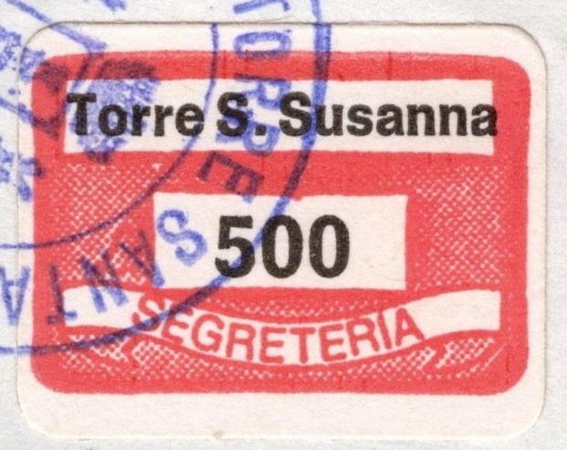 Marca da Bollo del Comune di TORRE SANTA SUSANNA su Carta Bianca di dimensioni 19 x 14 mm