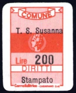 Marca da Bollo del Comune di TORRE SANTA SUSANNA su Carta Bianca di dimensioni 17 x 26 mm