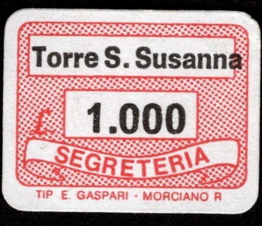 Marca da Bollo del Comune di TORRE SANTA SUSANNA su Carta Bianca di dimensioni 19 x 14 mm