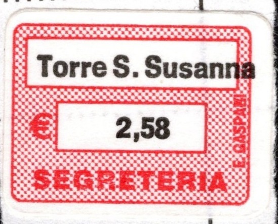 Marca da Bollo del Comune di TORRE SANTA SUSANNA su Carta Bianca di dimensioni 19 x 14 mm