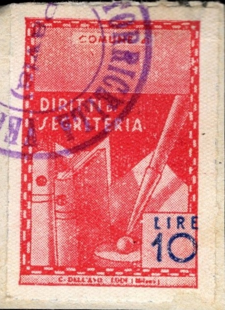 Marca da Bollo del Comune di TORRICELLA VERZATE su Carta Bianca Sottile di dimensioni 21,5 x 32,5 mm