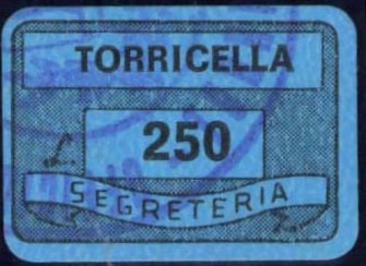 Marca da Bollo del Comune di TORRICELLA su Carta Colorata di dimensioni 20,5 x 14 mm