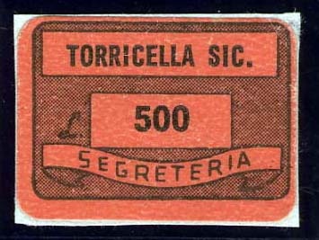 Marca da Bollo del Comune di TORRICELLA SICURA su Carta Bianca di dimensioni 20 x 13,5 mm