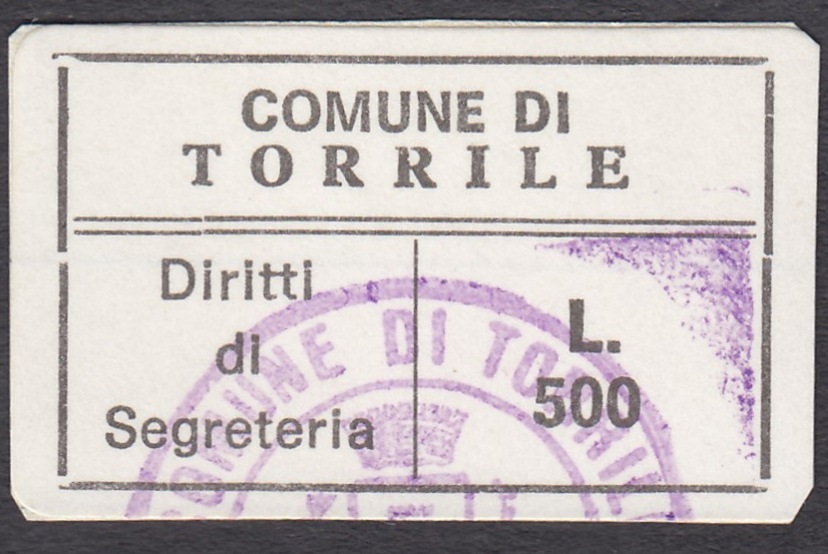 Marca da Bollo del Comune di TORRILE su Carta Bianca di dimensioni 29 x 17,5 mm