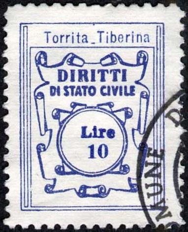 Marca da Bollo del Comune di TORRITA TIBERINA su Carta Bianca di dimensioni 20 x 26 mm