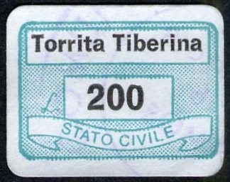 Marca da Bollo del Comune di TORRITA TIBERINA su Carta Bianca di dimensioni 19 x 13 mm
