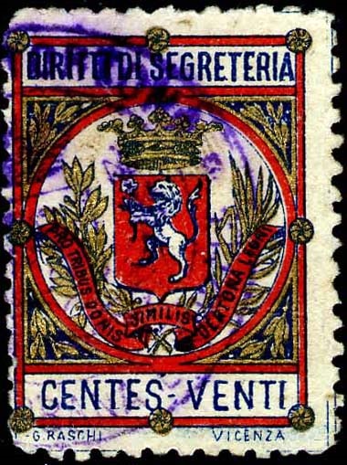 Marca da Bollo del Comune di TORTONA su Carta Bianca di dimensioni 23 x 31,5 mm