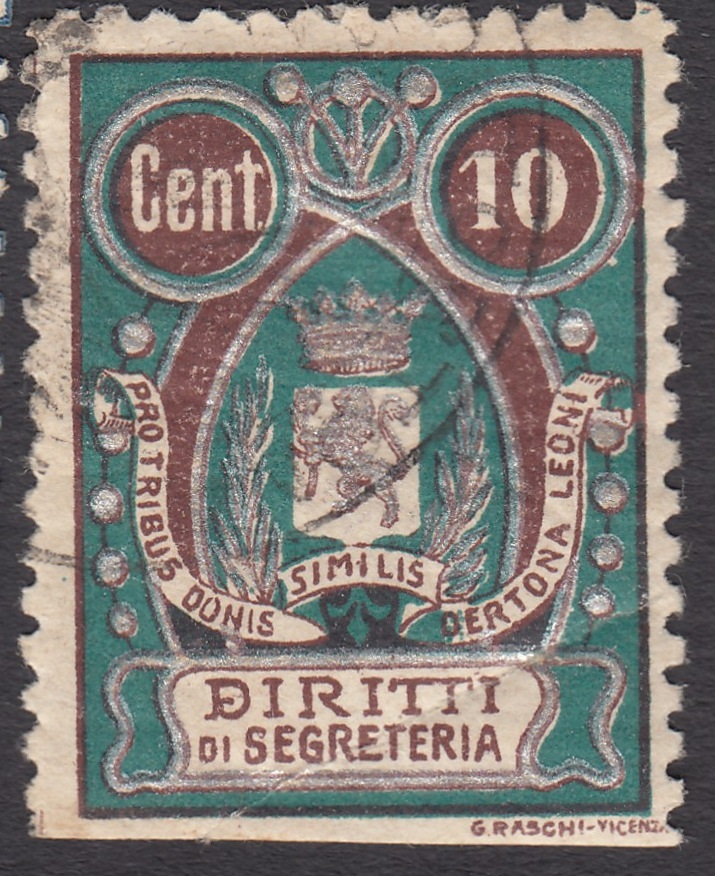 Marca da Bollo del Comune di TORTONA su Carta Bianca di dimensioni 23 x 32,5 mm