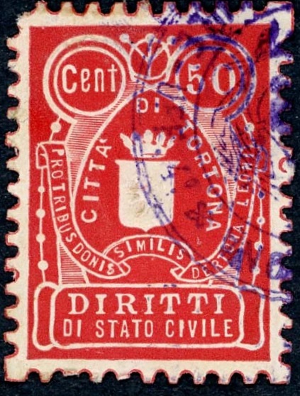 Marca da Bollo del Comune di TORTONA su Carta Bianca di dimensioni 23 x 32,5 mm