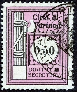 Marca da Bollo del Comune di TORTONA su Carta Bianca Sottile di dimensioni 24,5 x 30 mm