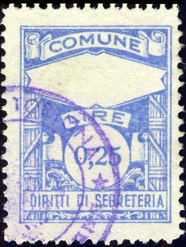 Marca da Bollo del Comune di TORTONA su Carta Bianca Sottile di dimensioni 22 x 29 mm