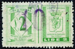 Marca da Bollo del Comune di TORTONA su Carta Bianca di dimensioni mm
