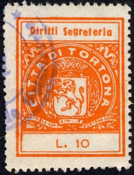 Marca da Bollo del Comune di TORTONA su Carta Bianca di dimensioni 24 x 31 mm