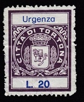 Marca da Bollo del Comune di TORTONA su Carta Bianca di dimensioni 24 x 31 mm