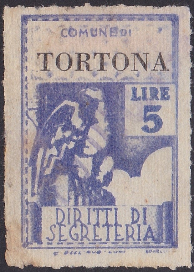Marca da Bollo del Comune di TORTONA su Carta Bianca Sottile di dimensioni 23 X 33 mm