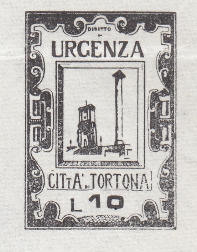 Marca da Bollo del Comune di TORTONA su Carta Bianca di dimensioni 19 x 27 mm