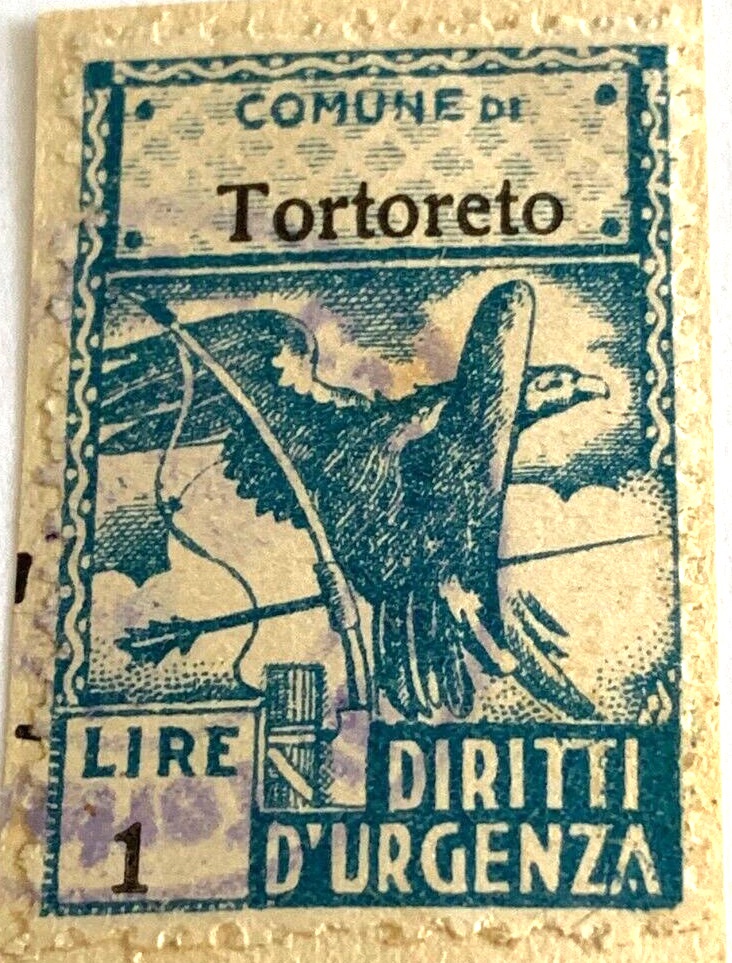 Marca da Bollo del Comune di TORTORETO su Carta Bianca di dimensioni 23 X 33 mm