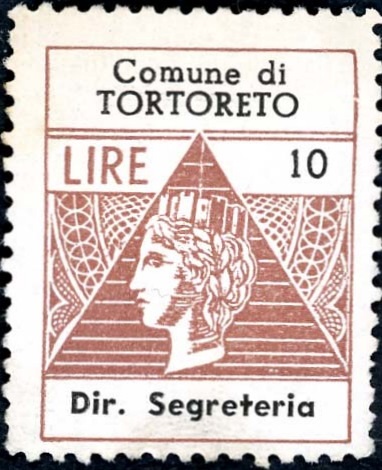 Marca da Bollo del Comune di TORTORETO su Carta Bianca di dimensioni 22 x 28 mm