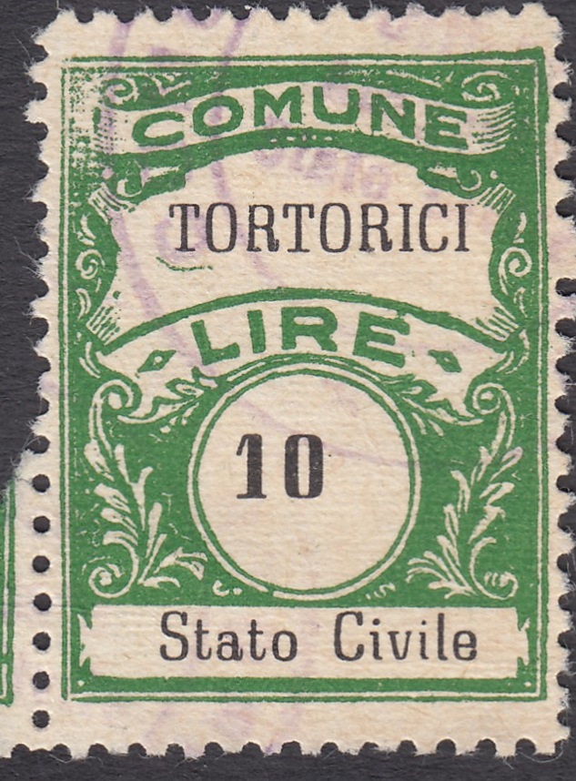 Marca da Bollo del Comune di TORTORICI su Carta Bianca Sottile di dimensioni 22 x 29,5 mm