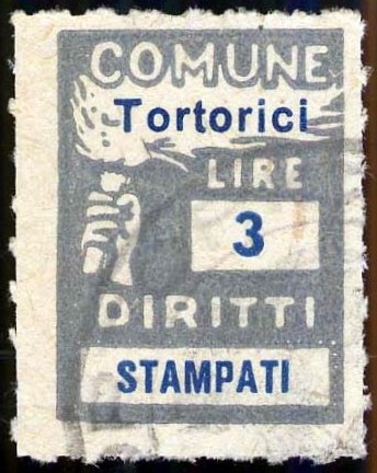 Marca da Bollo del Comune di TORTORICI su Carta Bianca di dimensioni 18 x 25 mm