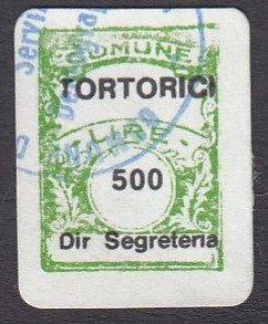 Marca da Bollo del Comune di TORTORICI su Carta Bianca di dimensioni 14 x 18,5 mm