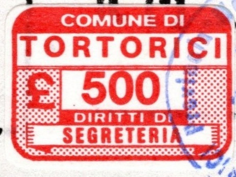 Marca da Bollo del Comune di TORTORICI su Carta Bianca di dimensioni 21 x 15 mm