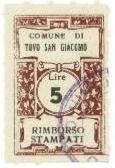 Marca da Bollo del Comune di TOVO SAN GIACOMO su Carta Bianca Sottile di dimensioni 22,5 x 35 mm