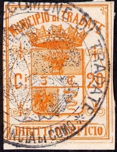 Marca da Bollo del Comune di TRADATE su Carta Grigio di dimensioni 24 x 32 mm