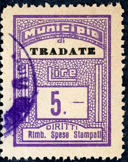 Marca da Bollo del Comune di TRADATE su Carta Bianca di dimensioni 22 x 30 mm