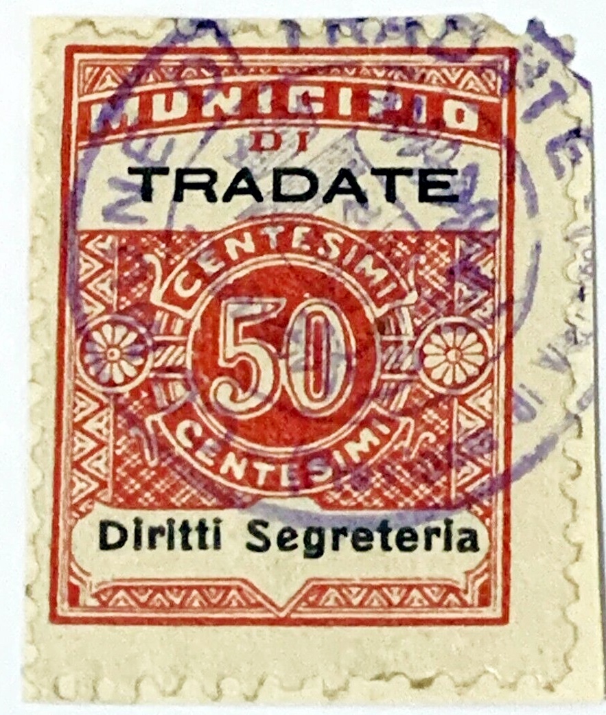 Marca da Bollo del Comune di TRADATE su Carta Bianca Sottile di dimensioni 22,5 x 29 mm