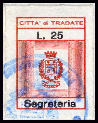 Marca da Bollo del Comune di TRADATE su Carta Bianca di dimensioni 15,5 x 21 mm