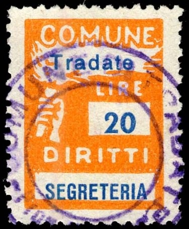 Marca da Bollo del Comune di TRADATE su Carta Bianca Sottile di dimensioni 18,5 x 26 mm