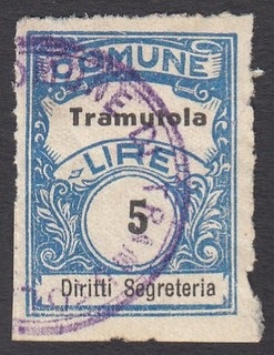 Marca da Bollo del Comune di TRAMUTOLA su Carta Bianca di dimensioni 20 x 27 mm