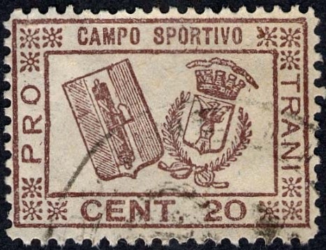 Marca da Bollo del Comune di TRANI su Carta Bianca Sottile di dimensioni 29,5 x 21 mm