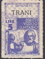 Marca da Bollo del Comune di TRANI su Carta Bianca Sottile di dimensioni 21 x 32,5 mm