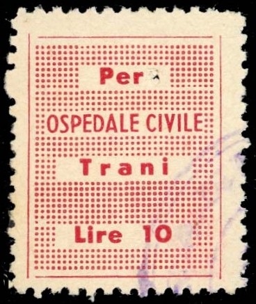 Marca da Bollo del Comune di TRANI su Carta Bianca di dimensioni 19,5 x 24 mm