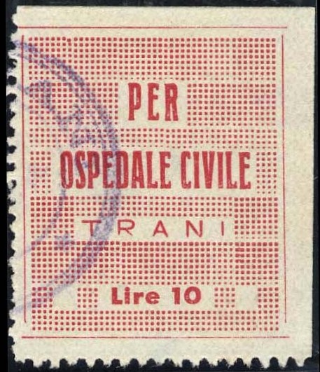 Marca da Bollo del Comune di TRANI su Carta Bianca di dimensioni 19 x 24 mm