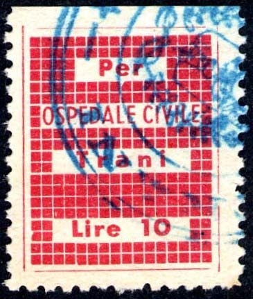 Marca da Bollo del Comune di TRANI su Carta Bianca di dimensioni 19 x 22 mm