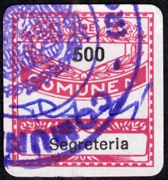 Marca da Bollo del Comune di TRANI su Carta Bianca di dimensioni 189 x 21 mm